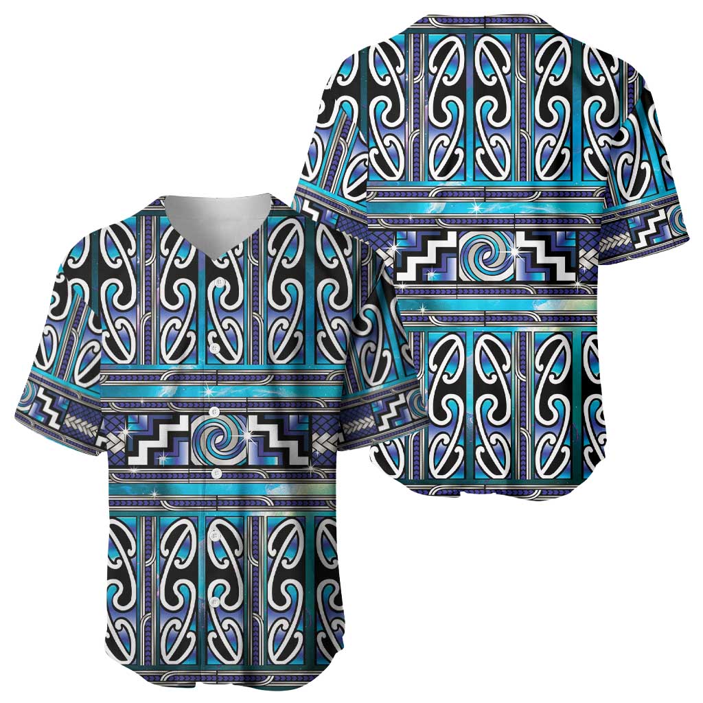 Maori Matariki Baseball Jersey Blue Galaxy Aesthetic Koru Art LT01 - Polynesian Pride