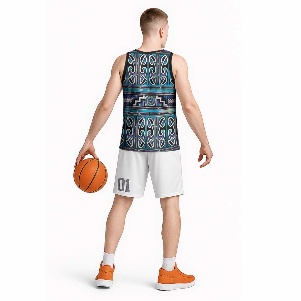 Maori Matariki Basketball Jersey Blue Galaxy Aesthetic Koru Art