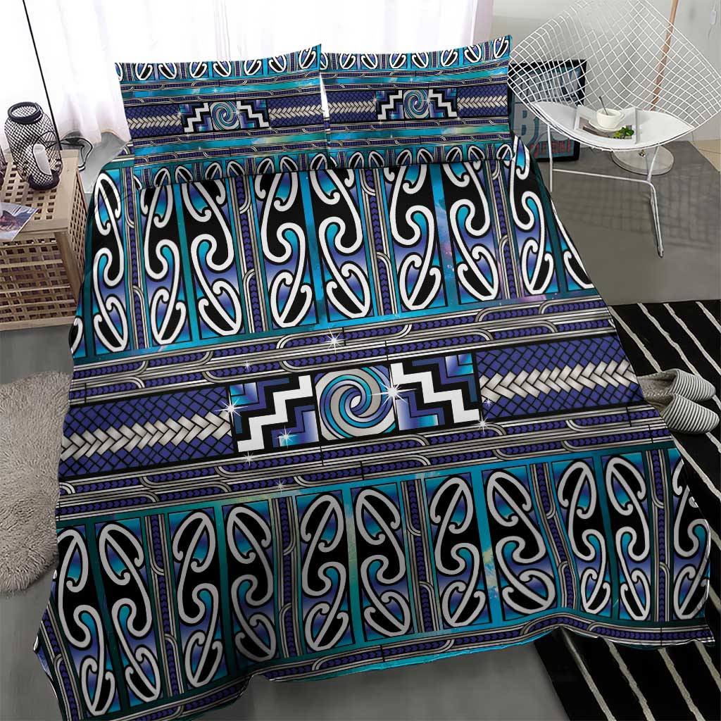 Maori Matariki Bedding Set Blue Galaxy Aesthetic Koru Art LT01 - Polynesian Pride