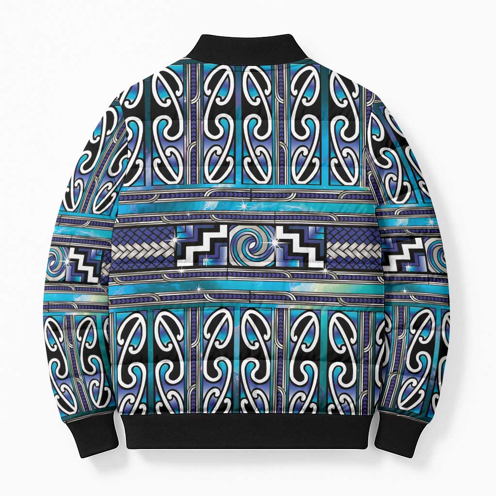 Maori Matariki Bomber Puffer Jacket Blue Galaxy Aesthetic Koru Art