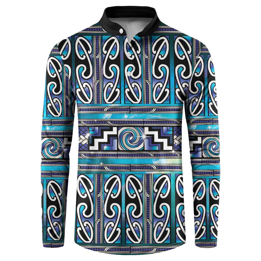 Maori Matariki Button Sweatshirt Blue Galaxy Aesthetic Koru Art
