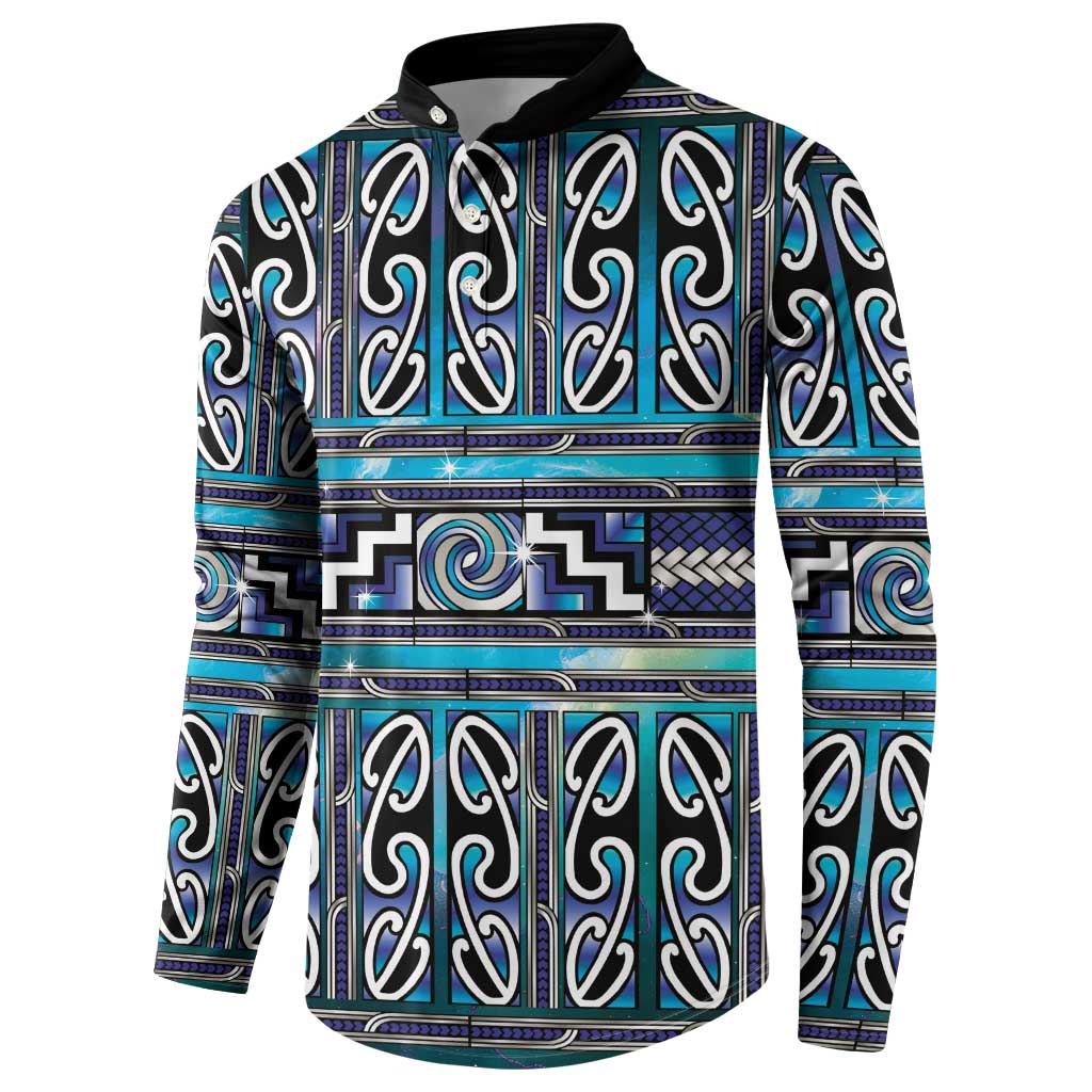 Maori Matariki Button Sweatshirt Blue Galaxy Aesthetic Koru Art LT01 - Polynesian Pride