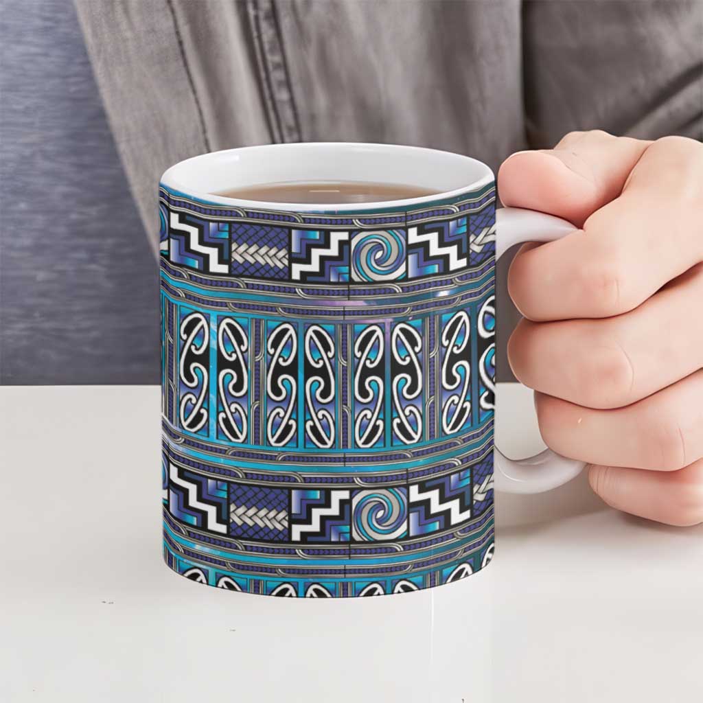 Maori Matariki Ceramic Mug Blue Galaxy Aesthetic Koru Art
