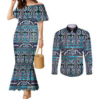 Maori Matariki Couples Matching Mermaid Dress and Long Sleeve Button Shirt Blue Galaxy Aesthetic Koru Art