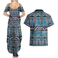 Maori Matariki Couples Matching Summer Maxi Dress and Hawaiian Shirt Blue Galaxy Aesthetic Koru Art LT01 - Polynesian Pride