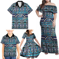 Maori Matariki Family Matching Off Shoulder Maxi Dress and Hawaiian Shirt Blue Galaxy Aesthetic Koru Art