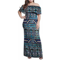 Maori Matariki Family Matching Off Shoulder Maxi Dress and Hawaiian Shirt Blue Galaxy Aesthetic Koru Art