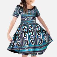 Maori Matariki Family Matching Off Shoulder Short Dress and Hawaiian Shirt Blue Galaxy Aesthetic Koru Art