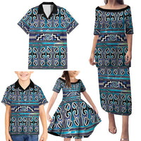 Maori Matariki Family Matching Puletasi and Hawaiian Shirt Blue Galaxy Aesthetic Koru Art