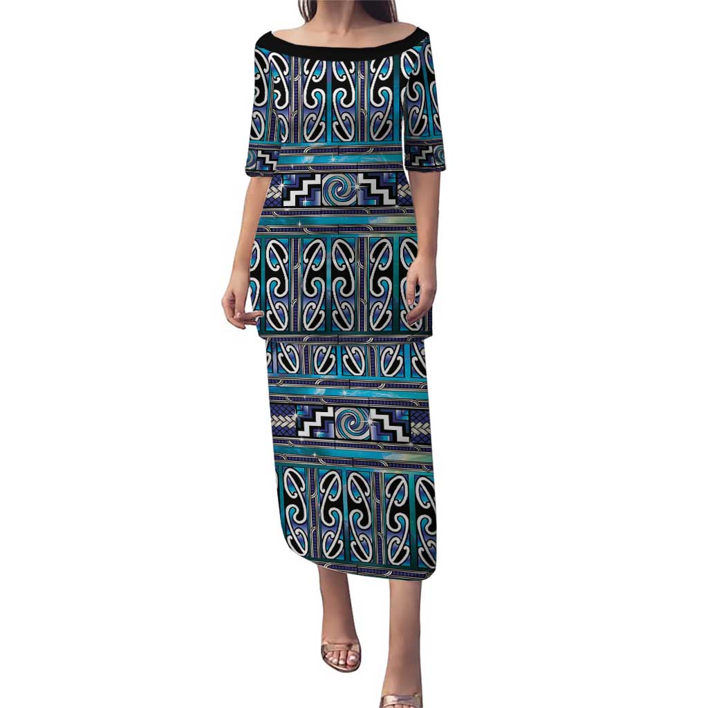 Maori Matariki Family Matching Puletasi and Hawaiian Shirt Blue Galaxy Aesthetic Koru Art