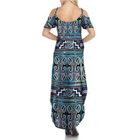 Maori Matariki Family Matching Summer Maxi Dress and Hawaiian Shirt Blue Galaxy Aesthetic Koru Art