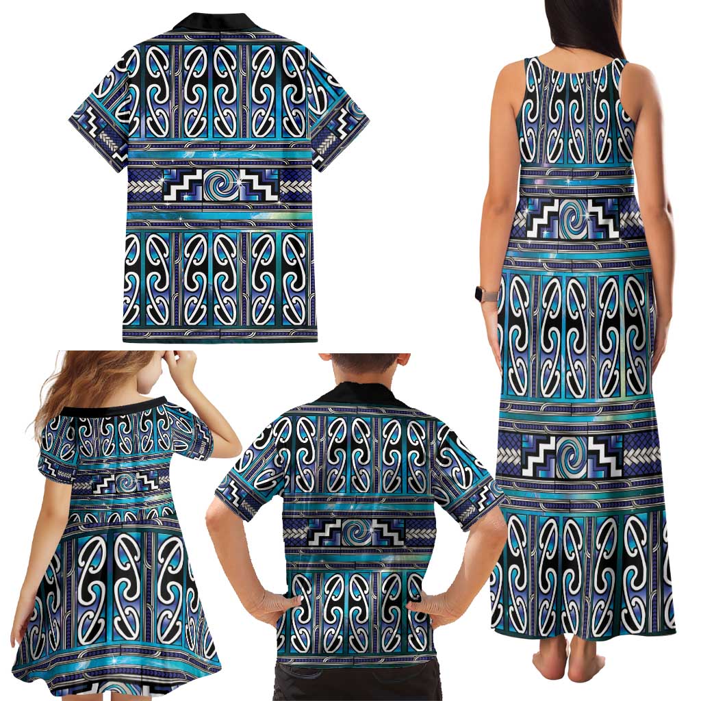 Maori Matariki Family Matching Tank Maxi Dress and Hawaiian Shirt Blue Galaxy Aesthetic Koru Art