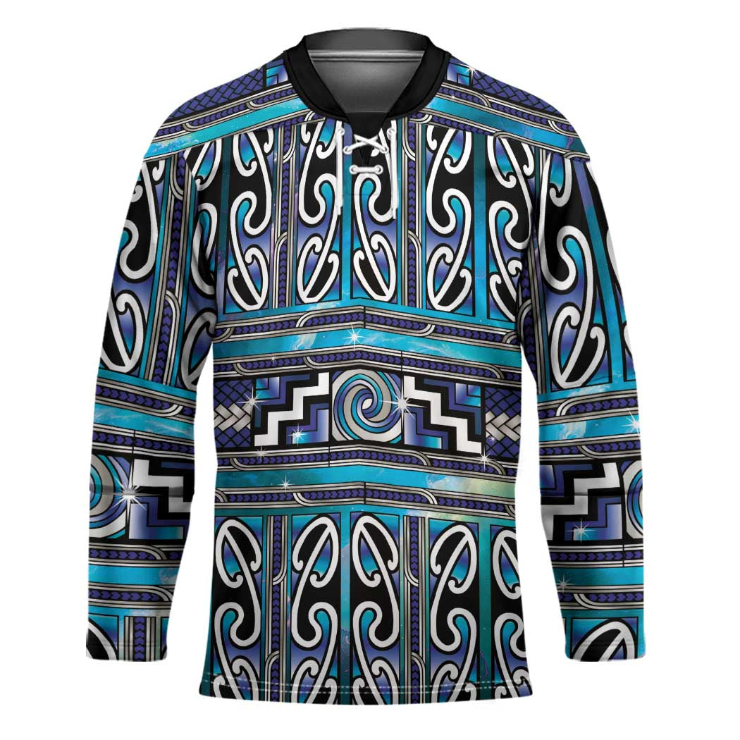 Maori Matariki Hockey Jersey Blue Galaxy Aesthetic Koru Art