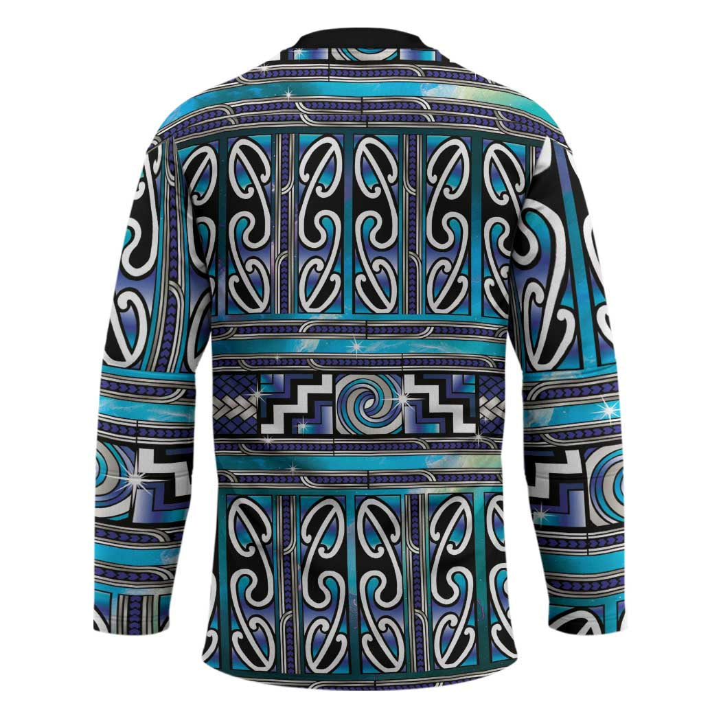 Maori Matariki Hockey Jersey Blue Galaxy Aesthetic Koru Art