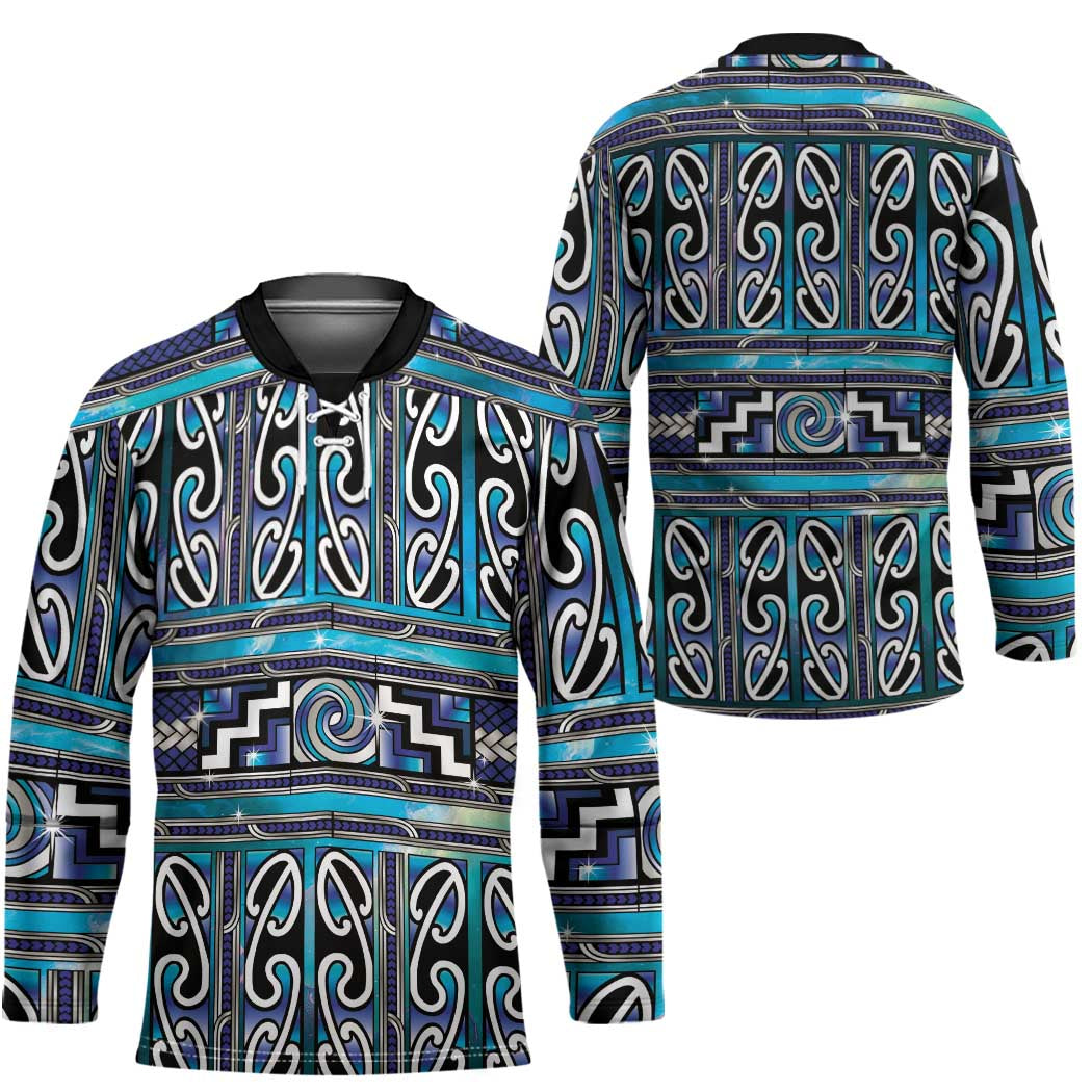 Maori Matariki Hockey Jersey Blue Galaxy Aesthetic Koru Art