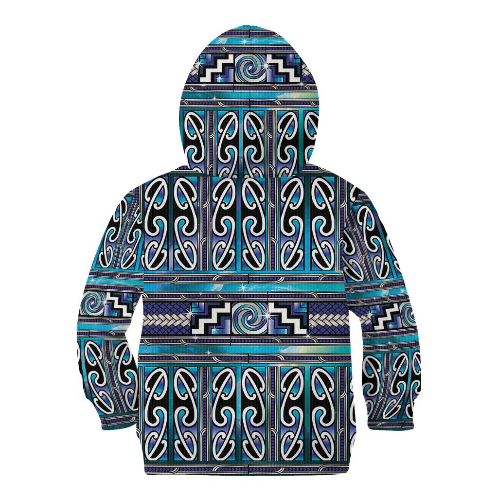 Maori Matariki Kid Hoodie Blue Galaxy Aesthetic Koru Art LT01 - Polynesian Pride