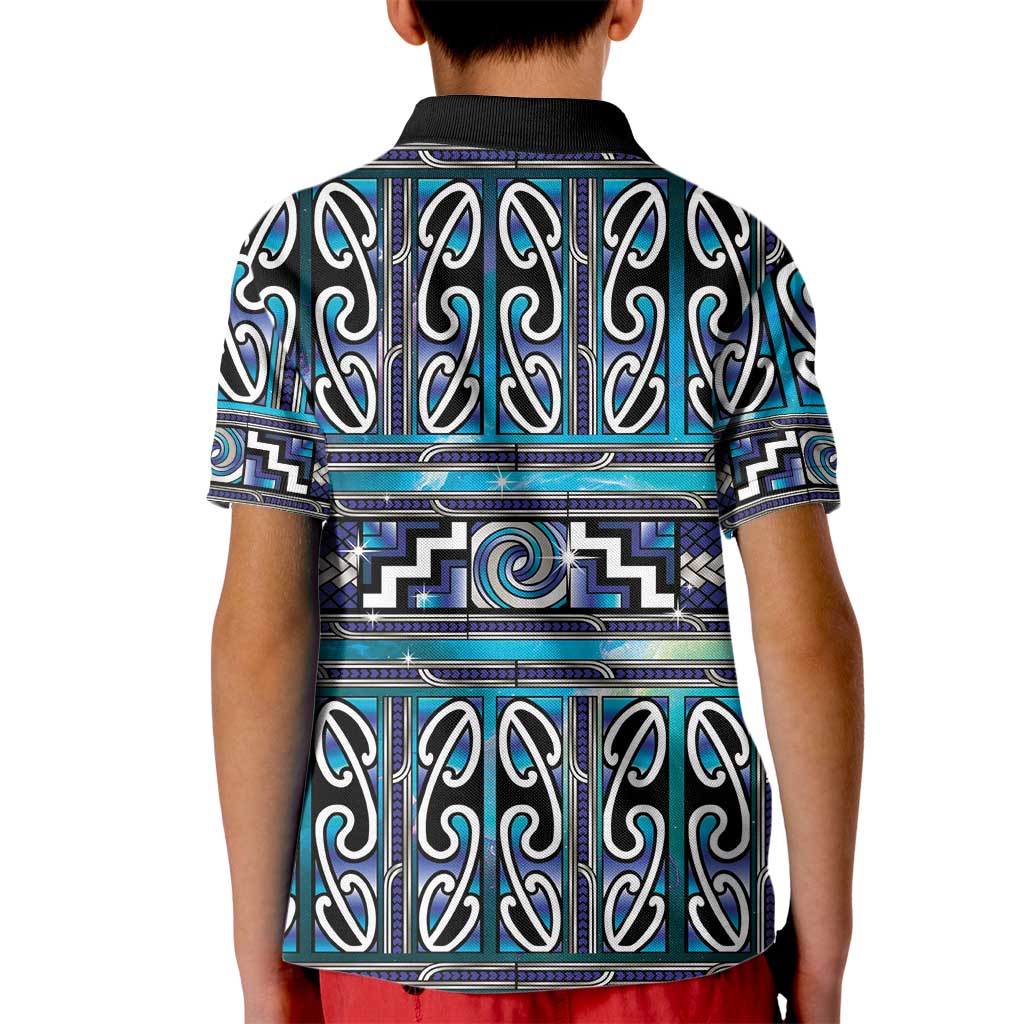 Maori Matariki Kid Polo Shirt Blue Galaxy Aesthetic Koru Art LT01 - Polynesian Pride