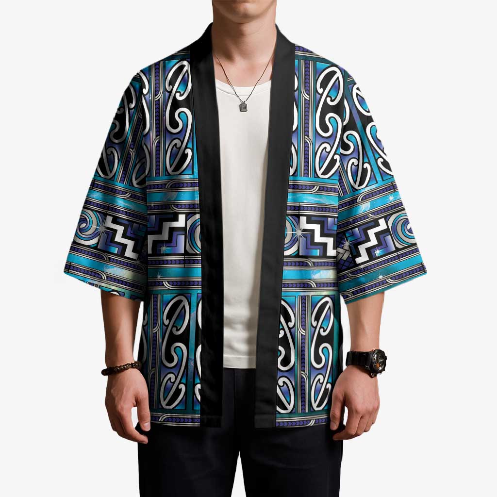 Maori Matariki Kimono Blue Galaxy Aesthetic Koru Art LT01 - Polynesian Pride