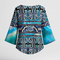 Maori Matariki Kimono Sleeve Blouse Blue Galaxy Aesthetic Koru Art LT01 - Polynesian Pride