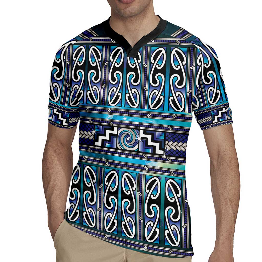 Maori Matariki Rugby Jersey Blue Galaxy Aesthetic Koru Art