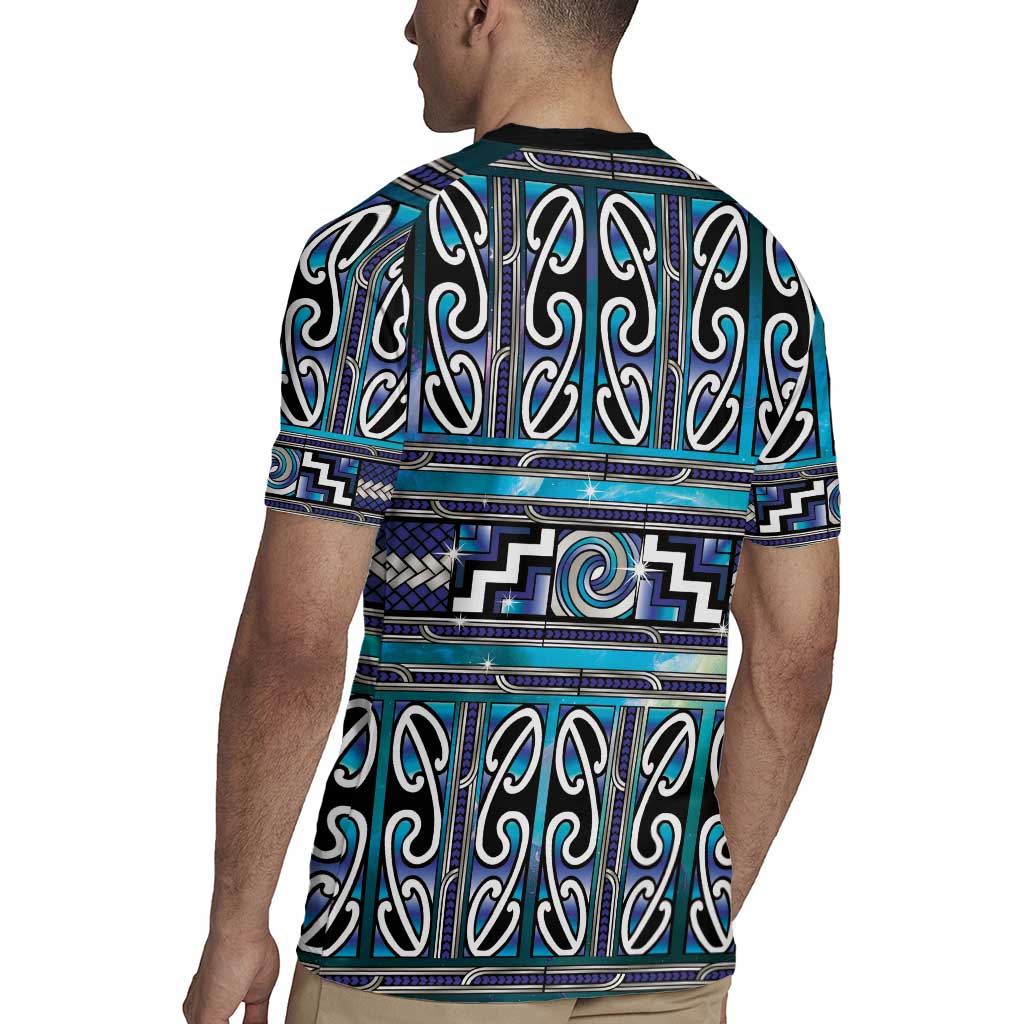Maori Matariki Rugby Jersey Blue Galaxy Aesthetic Koru Art