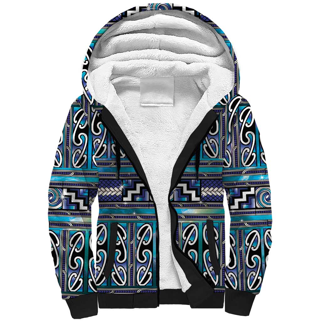 Maori Matariki Sherpa Hoodie Blue Galaxy Aesthetic Koru Art