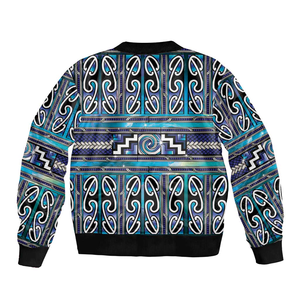 Maori Matariki Sleeve Zip Bomber Jacket Blue Galaxy Aesthetic Koru Art