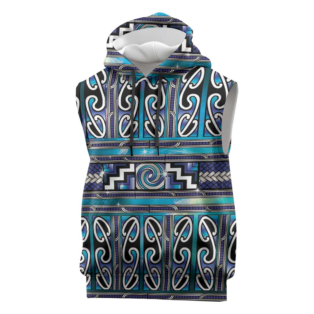 Maori Matariki Sleeveless Hoodie Blue Galaxy Aesthetic Koru Art
