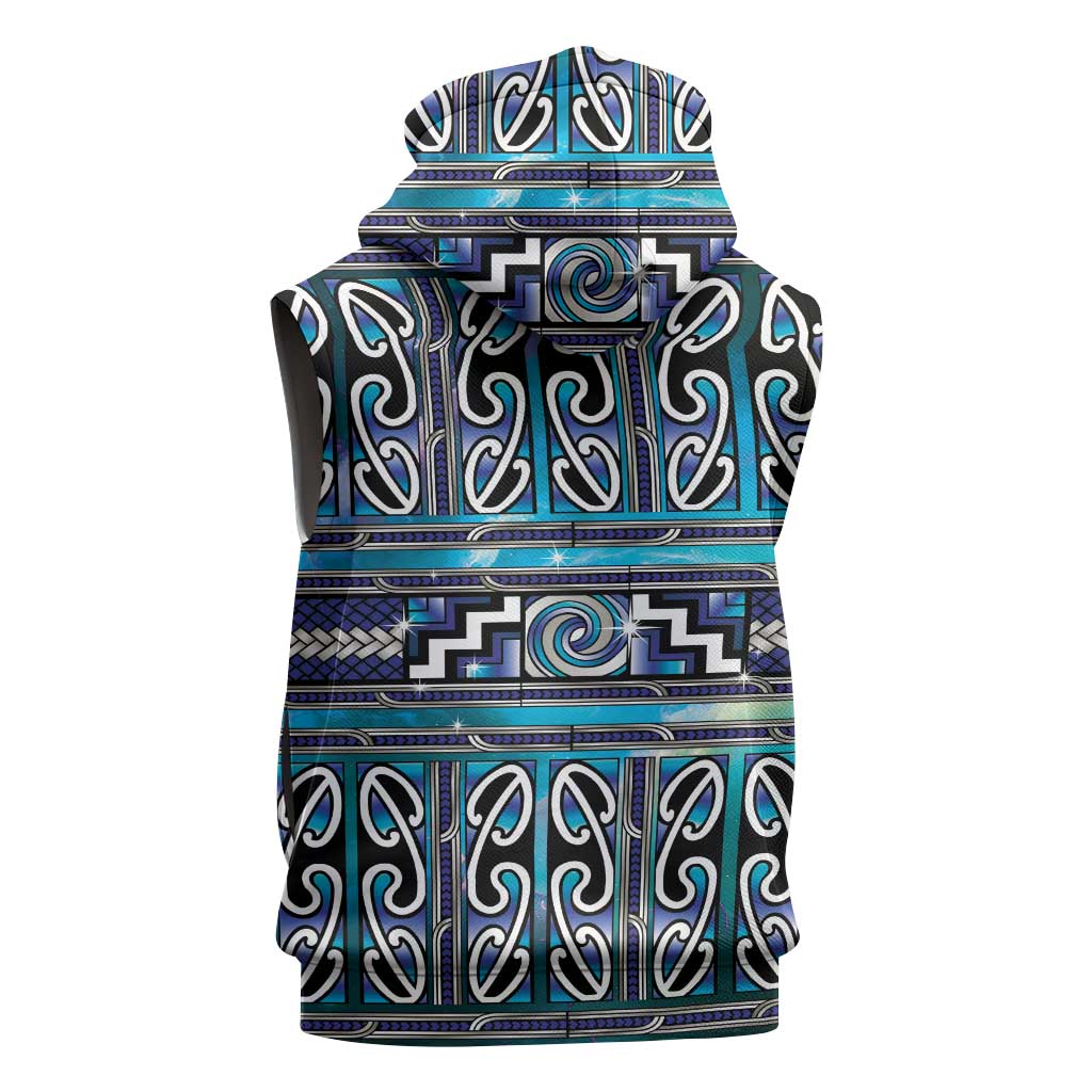 Maori Matariki Sleeveless Hoodie Blue Galaxy Aesthetic Koru Art