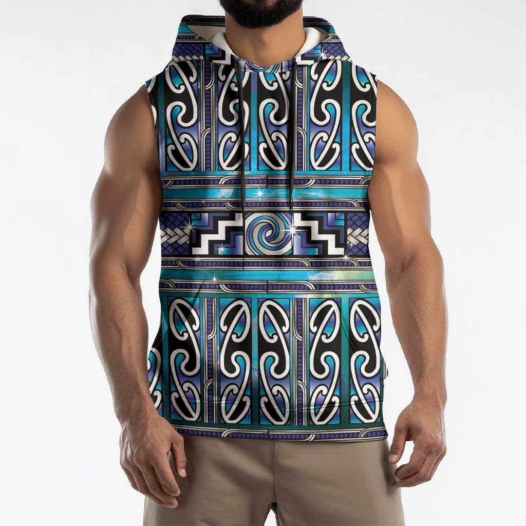 Maori Matariki Sleeveless Hoodie Blue Galaxy Aesthetic Koru Art