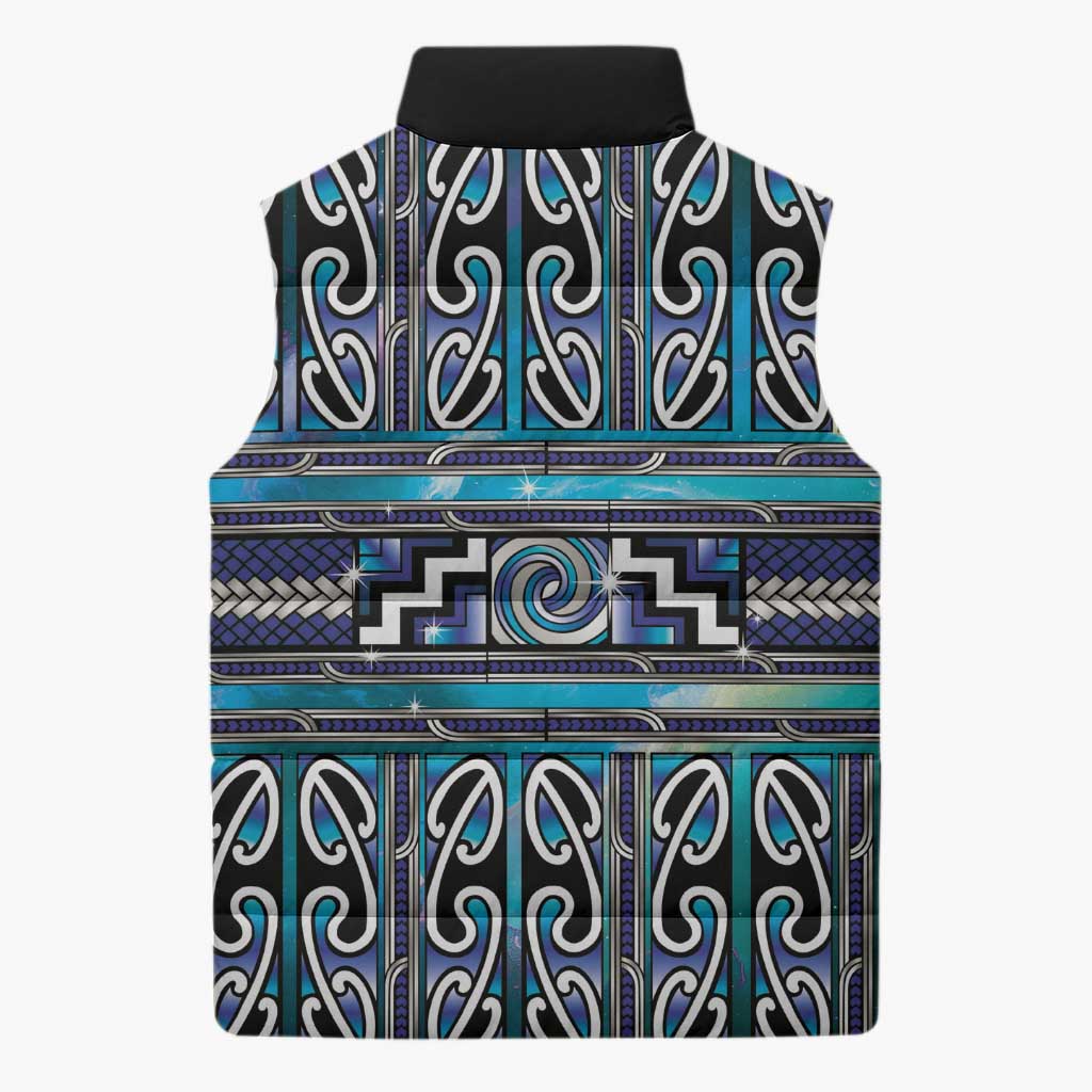 Maori Matariki Sleeveless Puffer Jacket Blue Galaxy Aesthetic Koru Art