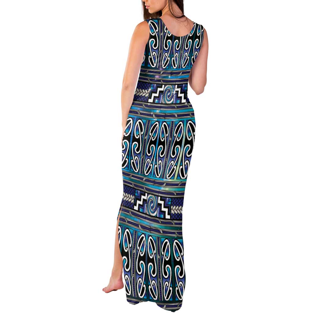 Maori Matariki Tank Maxi Dress Blue Galaxy Aesthetic Koru Art LT01 - Polynesian Pride