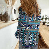 Maori Matariki Women Casual Shirt Blue Galaxy Aesthetic Koru Art