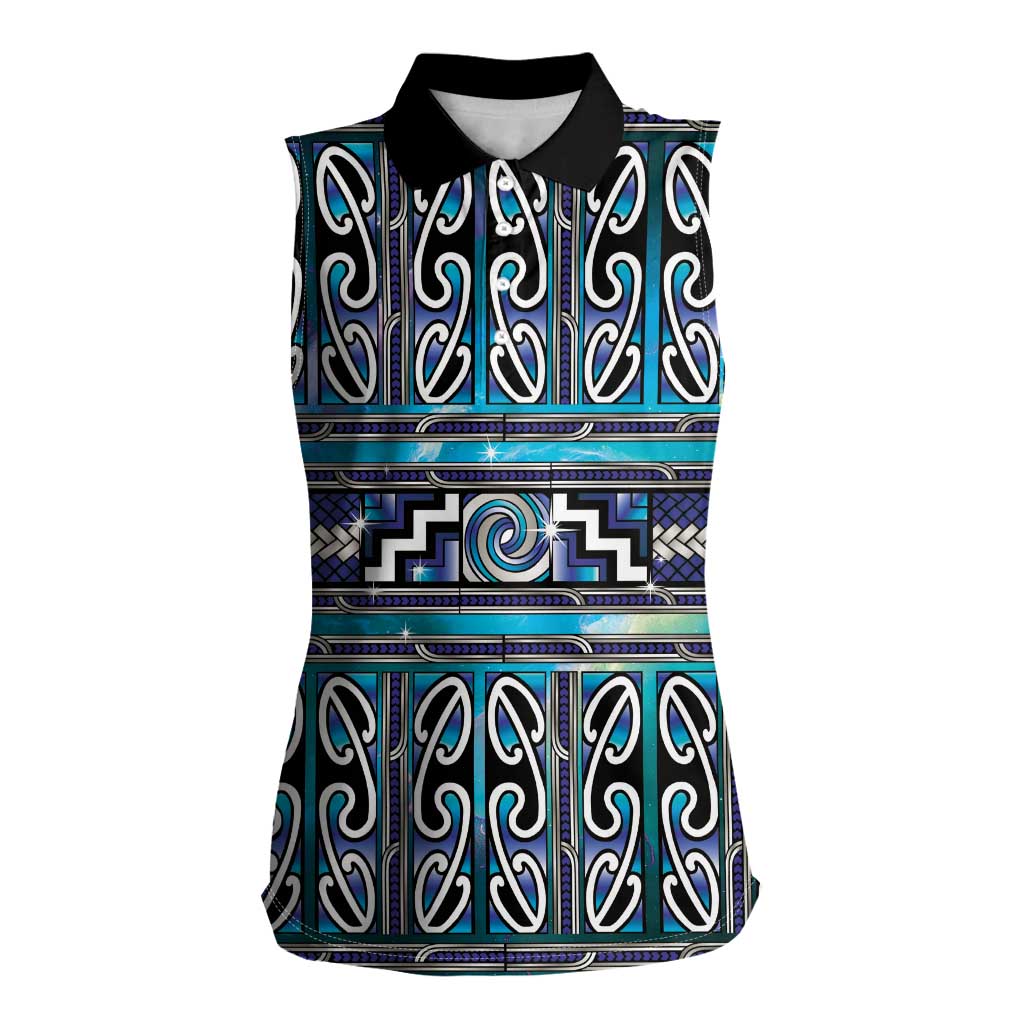 Maori Matariki Women Sleeveless Polo Shirt Blue Galaxy Aesthetic Koru Art