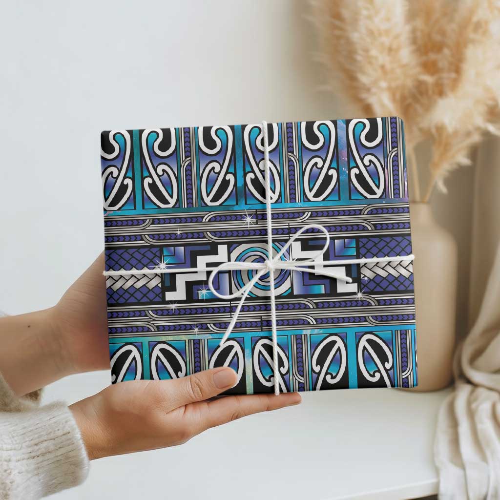 Maori Matariki Wrapping Paper Blue Galaxy Aesthetic Koru Art LT01 - Polynesian Pride