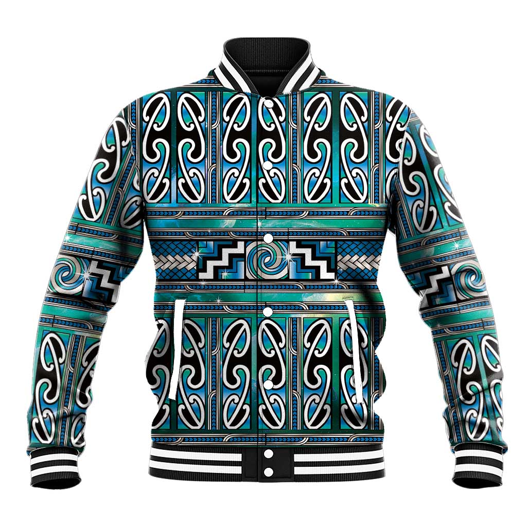 Maori Matariki Baseball Jacket Green Galaxy Aesthetic Koru Art