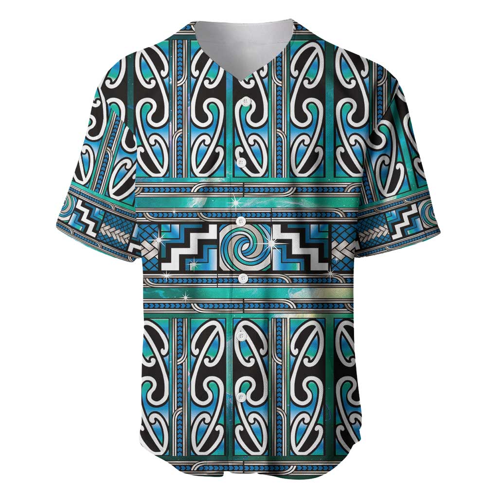 Maori Matariki Baseball Jersey Green Galaxy Aesthetic Koru Art