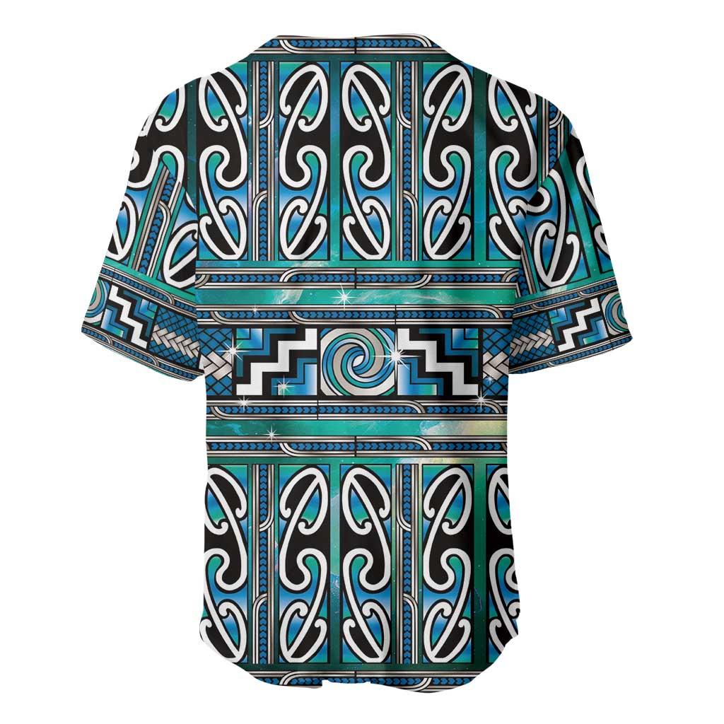 Maori Matariki Baseball Jersey Green Galaxy Aesthetic Koru Art
