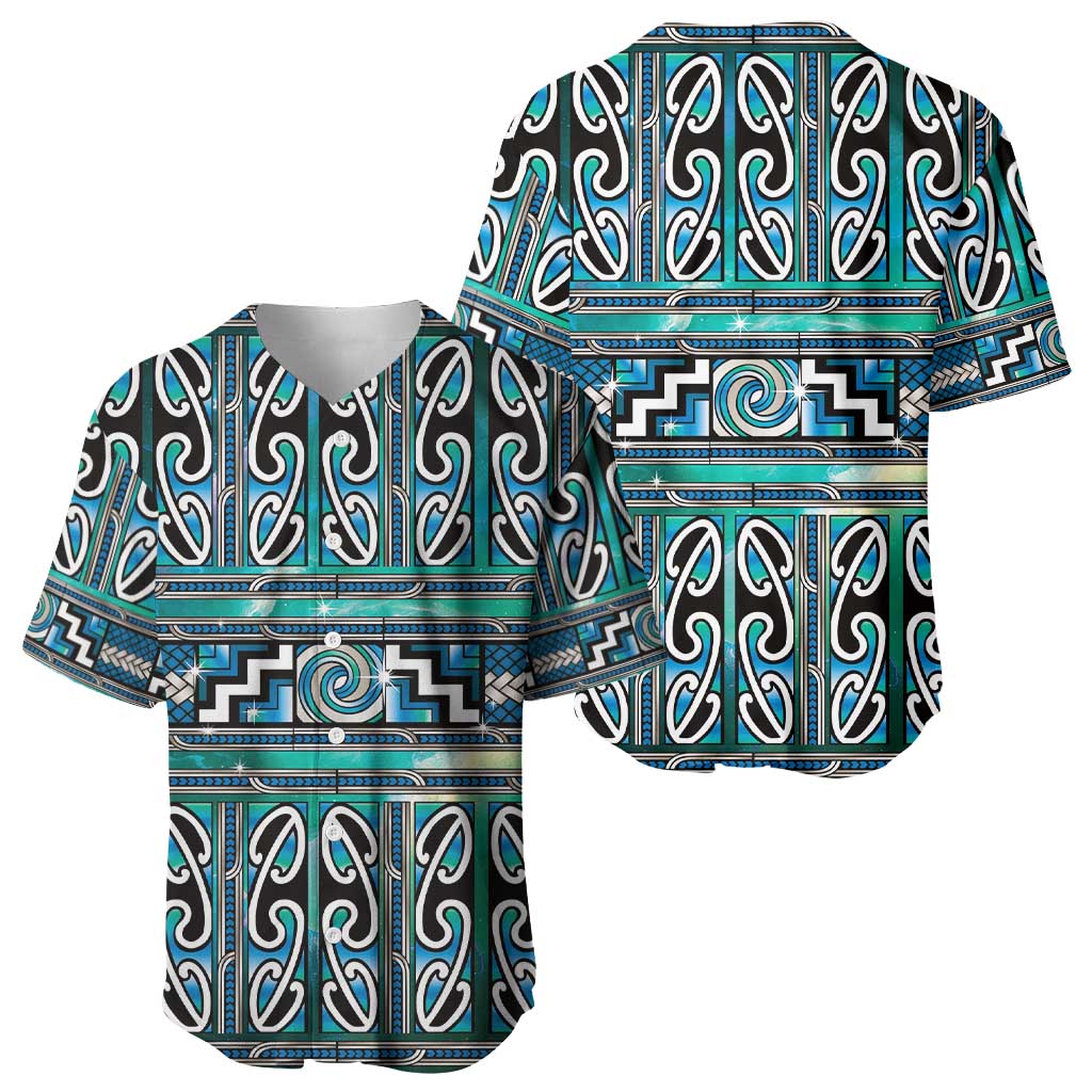 Maori Matariki Baseball Jersey Green Galaxy Aesthetic Koru Art