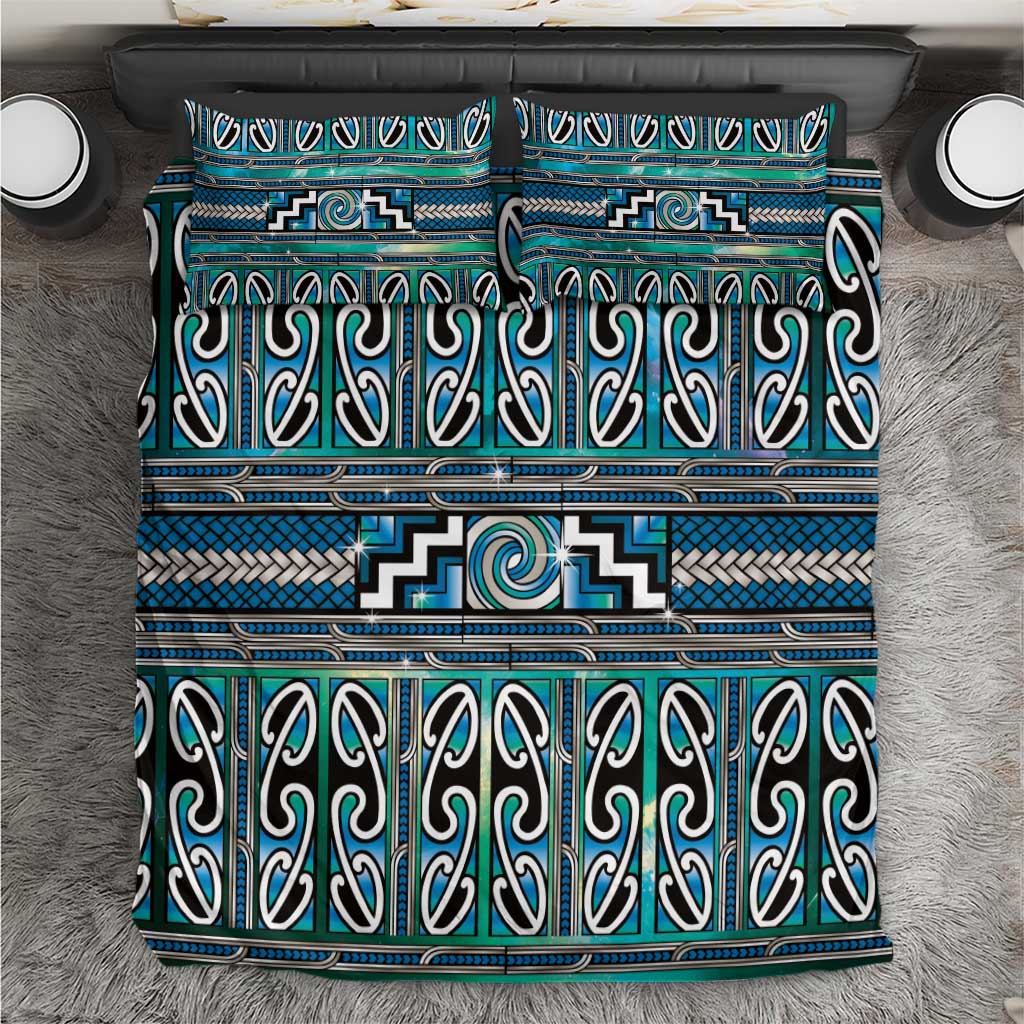 Maori Matariki Bedding Set Green Galaxy Aesthetic Koru Art