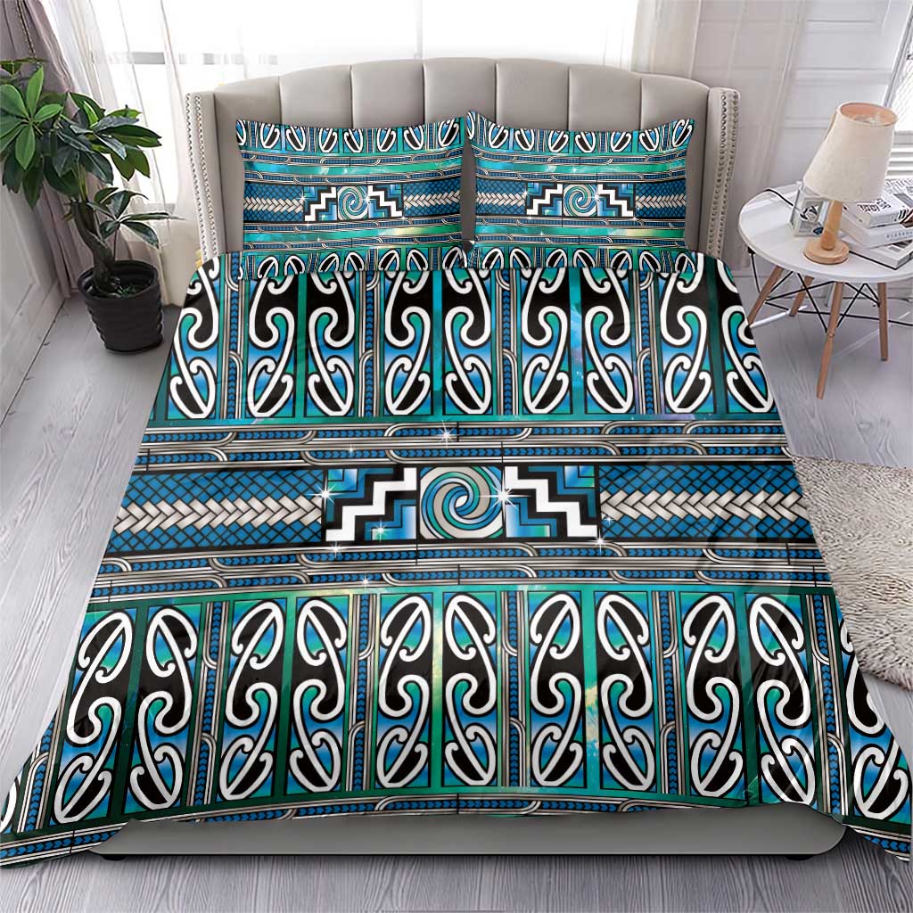 Maori Matariki Bedding Set Green Galaxy Aesthetic Koru Art