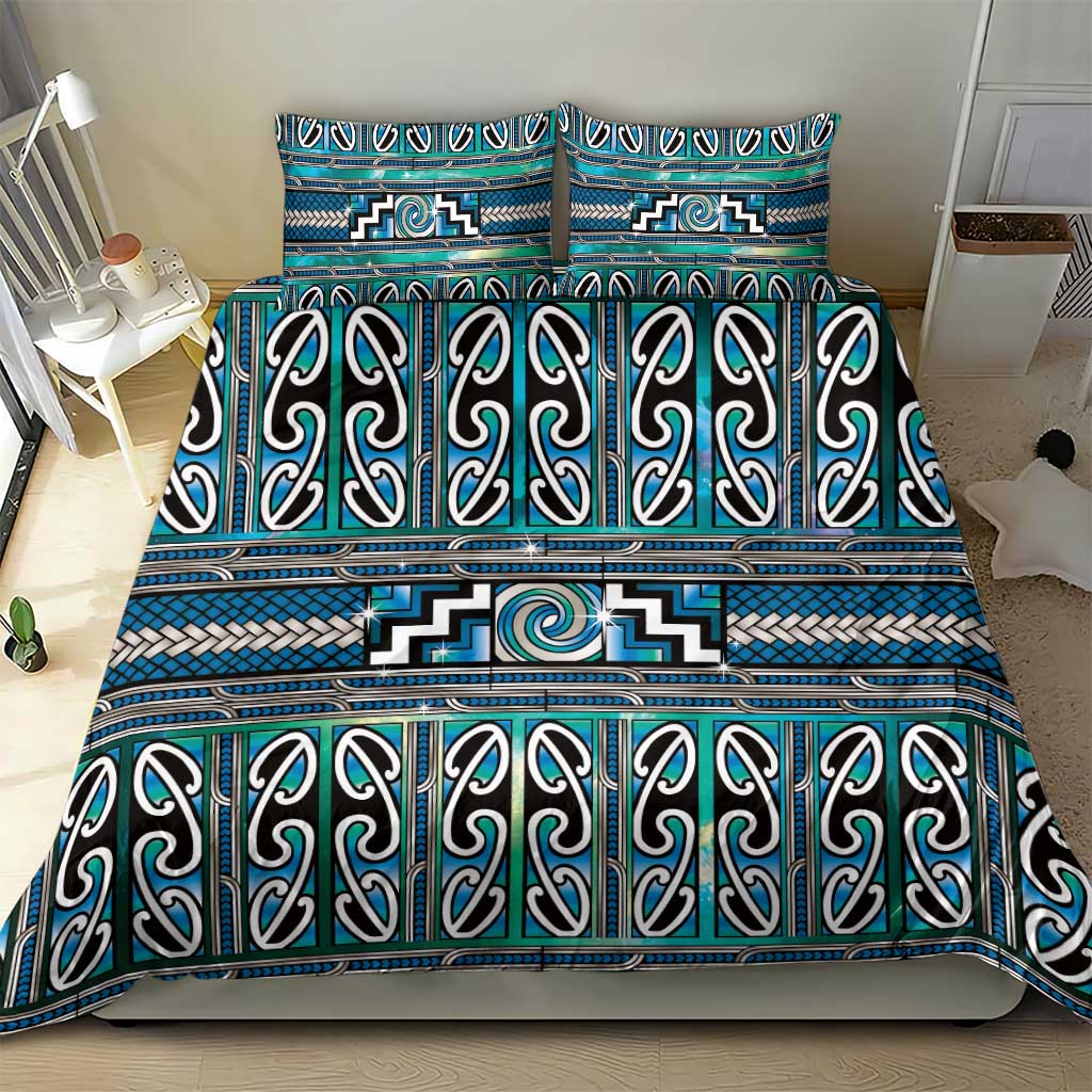 Maori Matariki Bedding Set Green Galaxy Aesthetic Koru Art