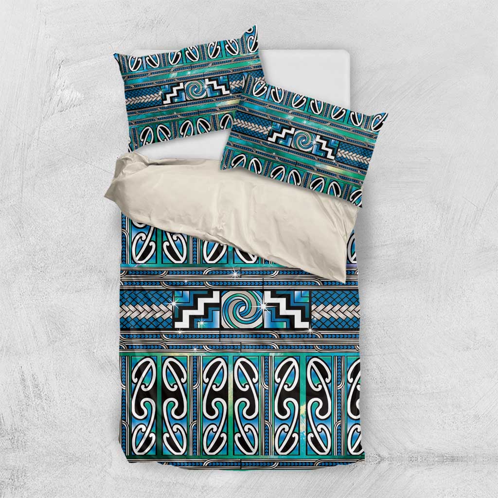 Maori Matariki Bedding Set Green Galaxy Aesthetic Koru Art