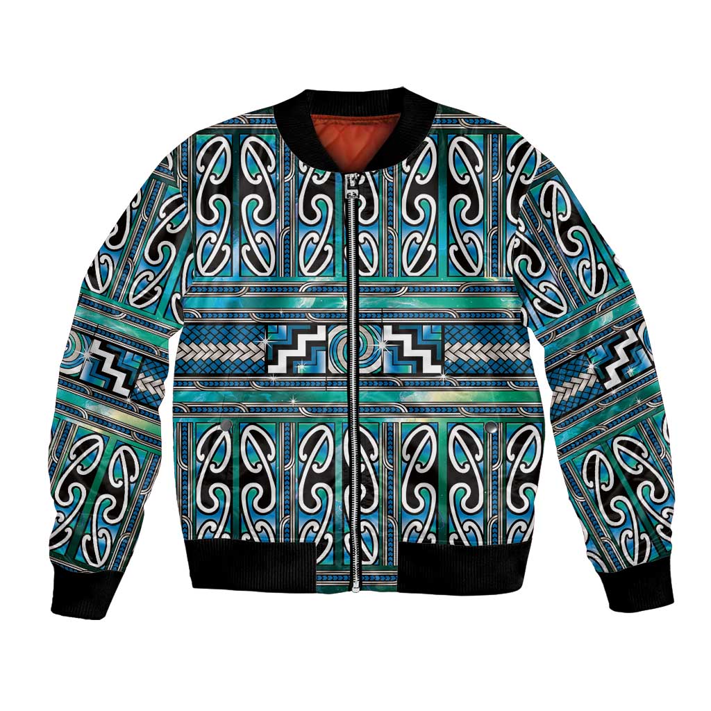 Maori Matariki Bomber Jacket Green Galaxy Aesthetic Koru Art