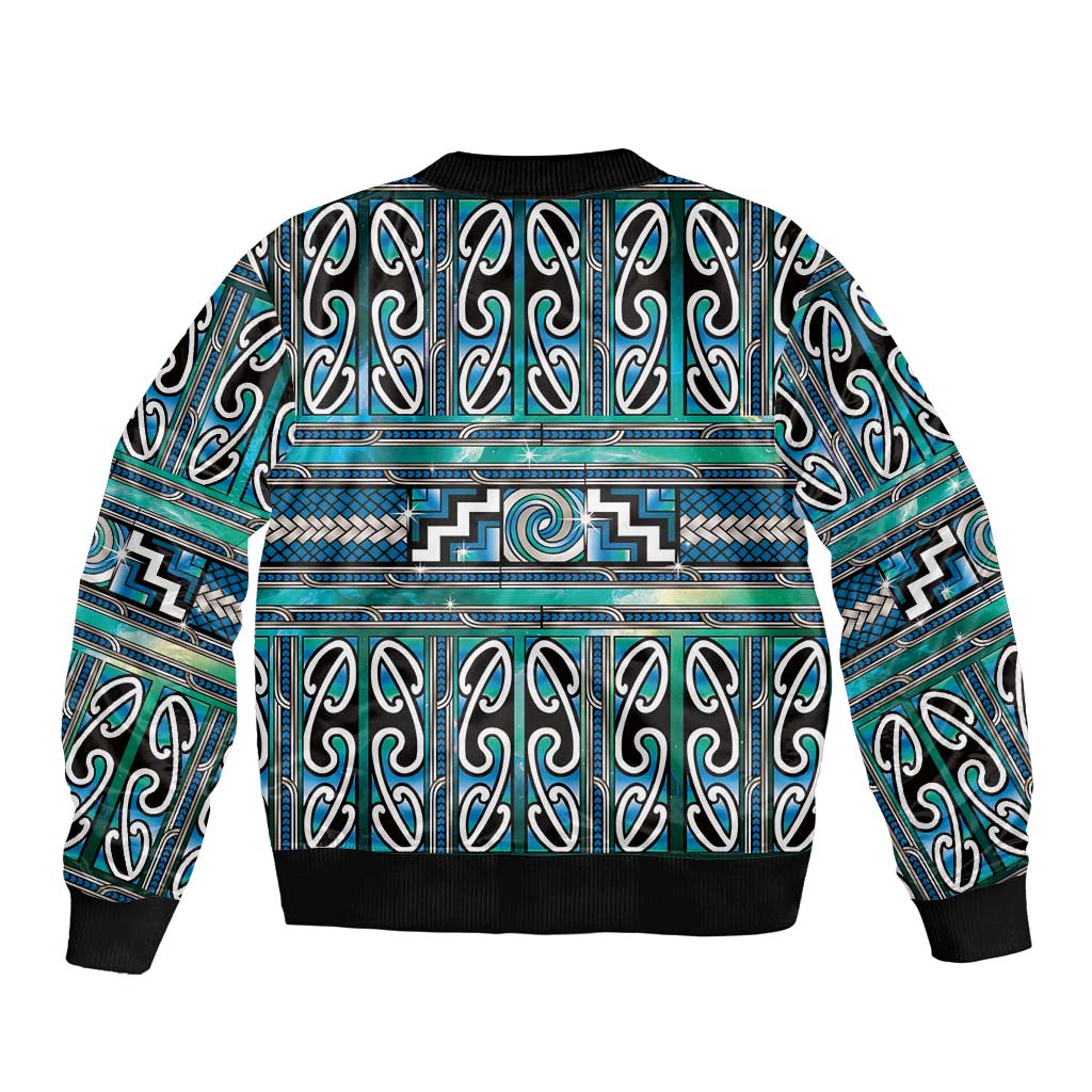 Maori Matariki Bomber Jacket Green Galaxy Aesthetic Koru Art