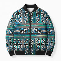 Maori Matariki Bomber Puffer Jacket Green Galaxy Aesthetic Koru Art