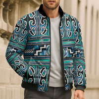 Maori Matariki Bomber Puffer Jacket Green Galaxy Aesthetic Koru Art