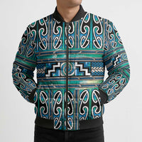 Maori Matariki Bomber Puffer Jacket Green Galaxy Aesthetic Koru Art