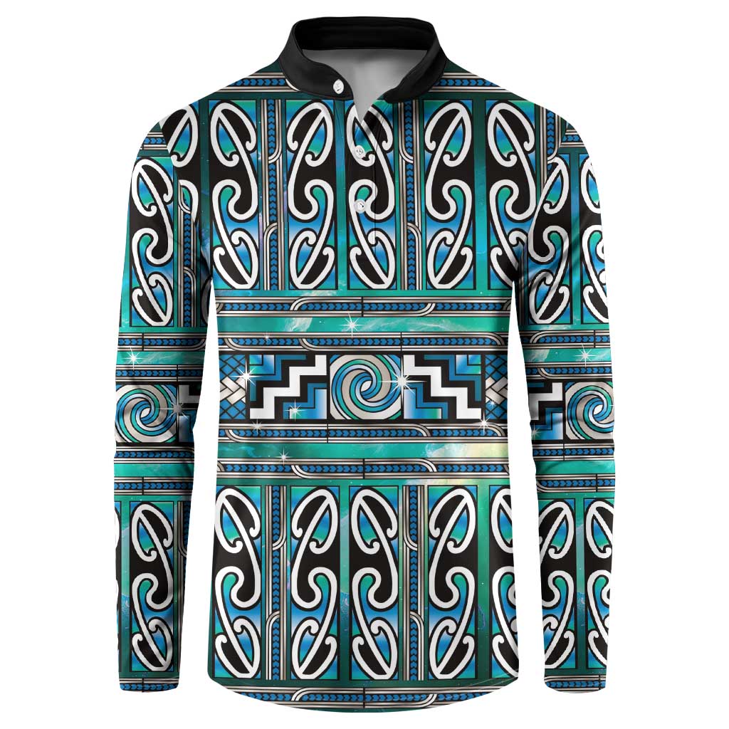 Maori Matariki Button Sweatshirt Green Galaxy Aesthetic Koru Art