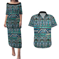 Maori Matariki Couples Matching Puletasi and Hawaiian Shirt Green Galaxy Aesthetic Koru Art